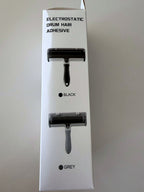 AZAY pet hair remover colour panel printed on the box, showing the Black unit and the light unit. The packaging labels the light one GREY; this listing calls it Cream White. Same product.