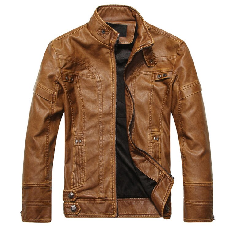 Men's Casual Zipper Leather Jacket - A.Z.A.Y