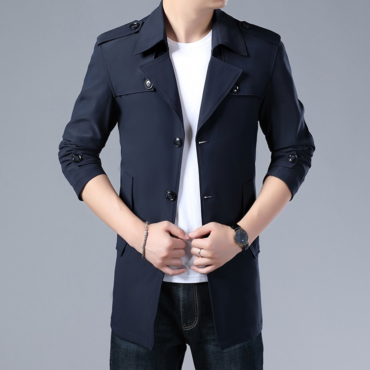 Men's Solid Color Trench