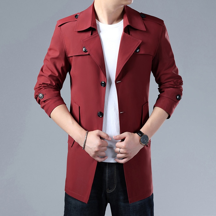 Men's Solid Color Trench