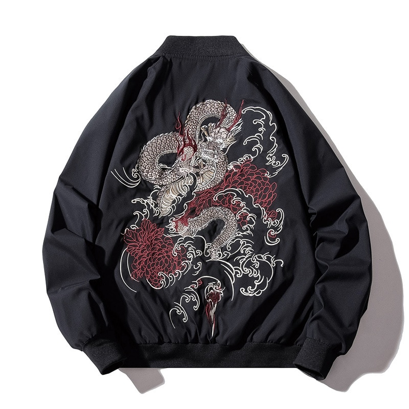 Men's Bomber Jacket with Chinese Dragon Embroidery